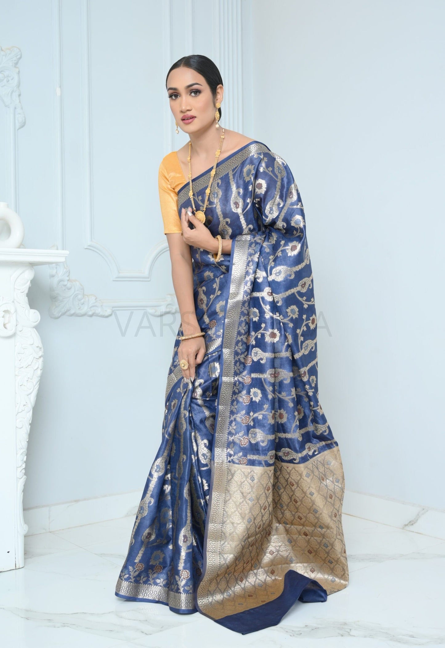 Blue Handloom Pure Kosa Silk Saree with Zari Work