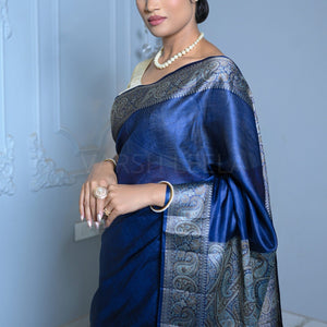 Royal Blue Meena Plain Handloom Pure Kosa Silk Saree