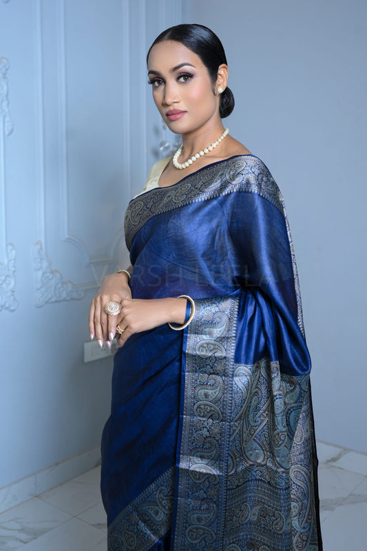 Royal Blue Meena Plain Handloom Pure Kosa Silk Saree