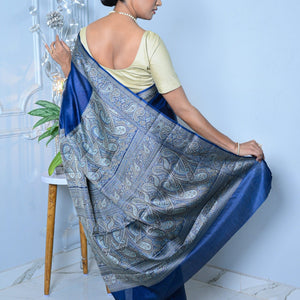 Royal Blue Meena Plain Handloom Pure Kosa Silk Saree