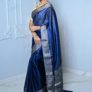 Royal Blue Meena Plain Handloom Pure Kosa Silk Saree