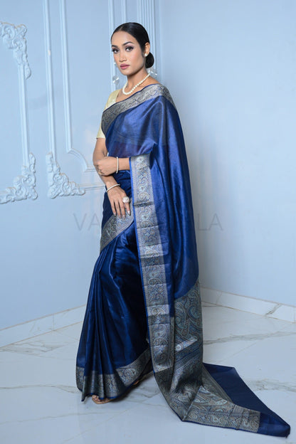 Royal Blue Meena Plain Handloom Pure Kosa Silk Saree