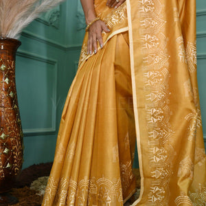 Mustard Handloom Pure Kosa Silk Saree with Bastar Embroidery Work