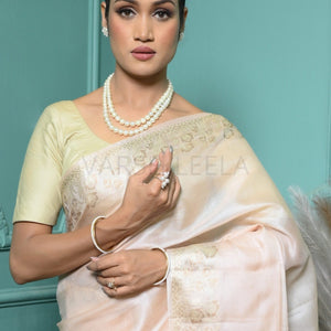 Pastel Peach Meena Plain Handloom Pure Kosa Silk Saree