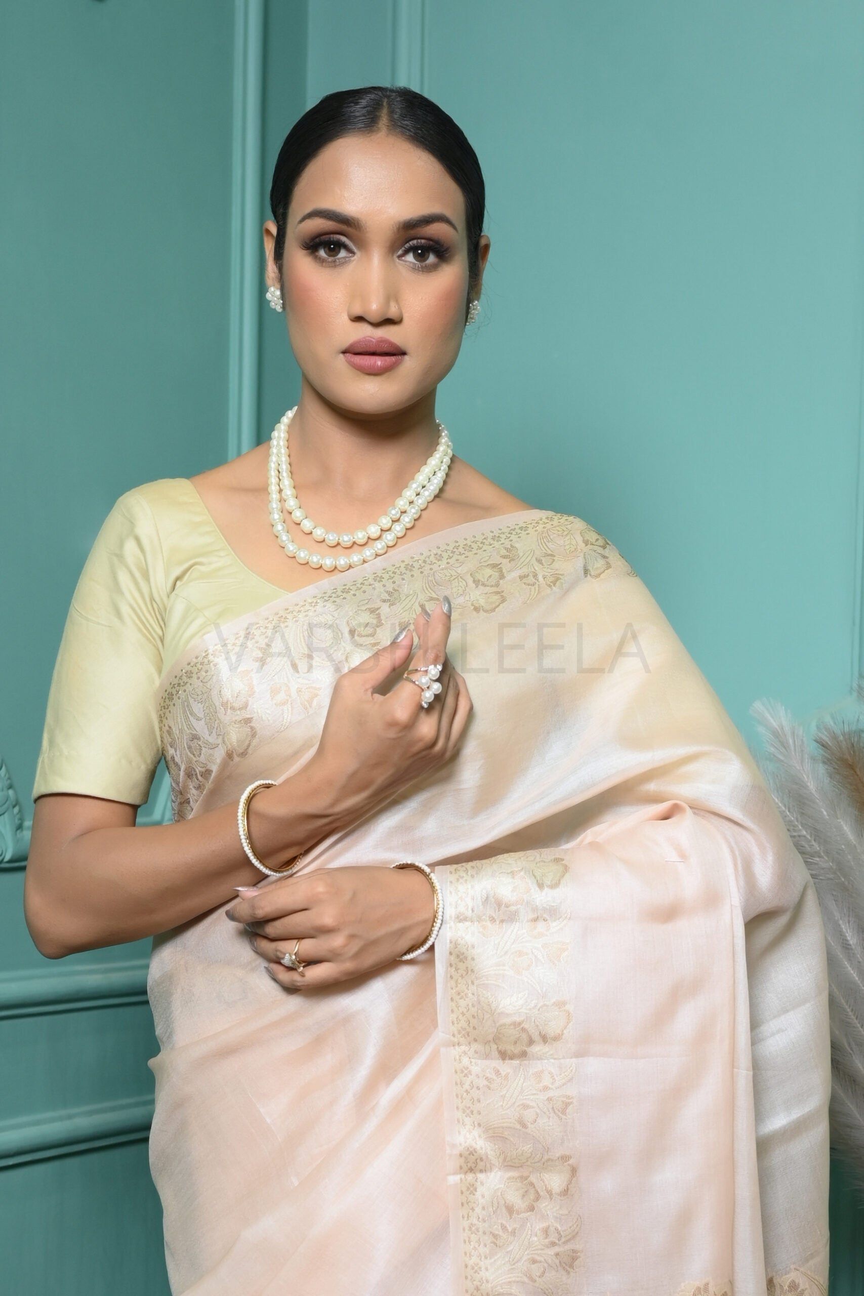 Pastel Peach Meena Plain Handloom Pure Kosa Silk Saree
