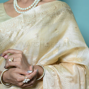 Off White Meena Booty Handloom Pure Kosa Silk Saree