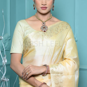 Lemon Yellow Meena Plain Handloom Pure Kosa Silk Saree