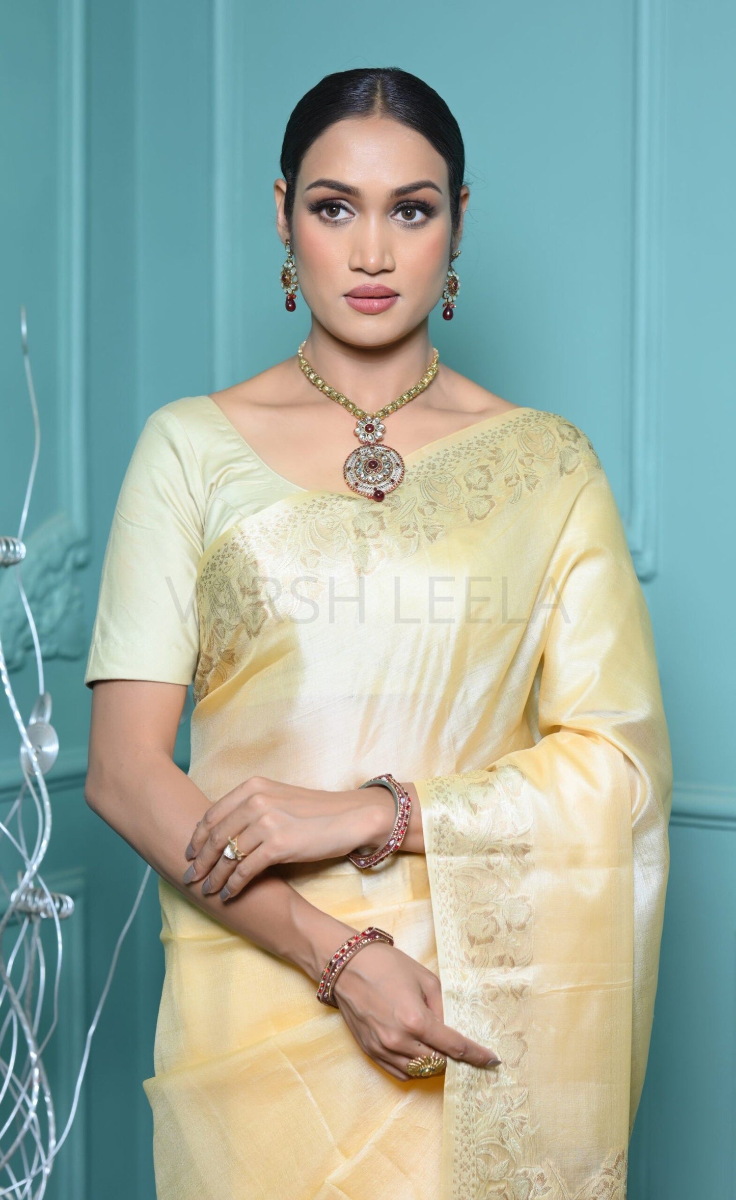 Lemon Yellow Meena Plain Handloom Pure Kosa Silk Saree