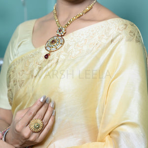 Lemon Yellow Meena Plain Handloom Pure Kosa Silk Saree