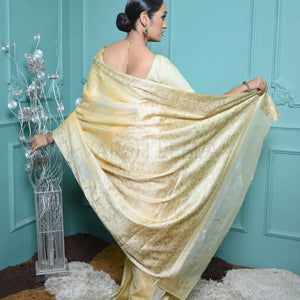 Lemon Yellow Meena Plain Handloom Pure Kosa Silk Saree
