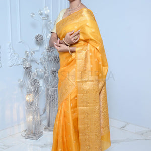 Yellow Meena Booty Handloom Pure Kosa Silk Saree