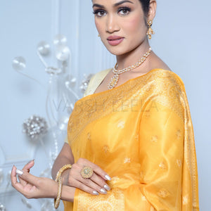 Yellow Meena Booty Handloom Pure Kosa Silk Saree
