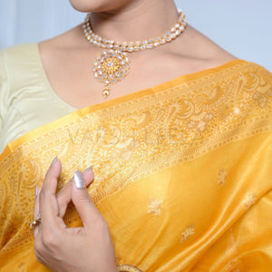 Yellow Meena Booty Handloom Pure Kosa Silk Saree