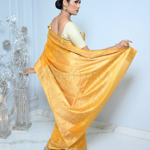 Yellow Meena Booty Handloom Pure Kosa Silk Saree