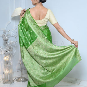Green Meena Booty Handloom Pure Kosa Silk Saree