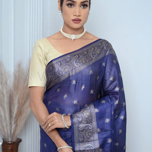 Royal Blue Meena Booty Handloom Pure Kosa Silk Saree