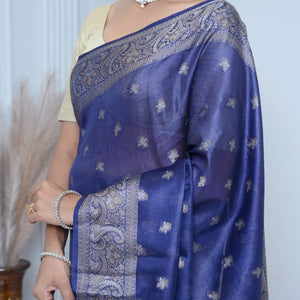 Royal Blue Meena Booty Handloom Pure Kosa Silk Saree
