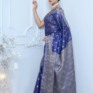 Royal Blue Meena Booty Handloom Pure Kosa Silk Saree