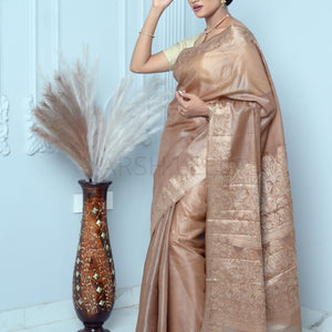 Golden Beige Meena Plain Handloom Pure Kosa Silk Saree