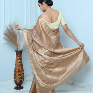 Golden Beige Meena Plain Handloom Pure Kosa Silk Saree