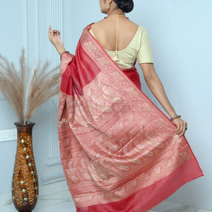Maroon Meena Plain Handloom Pure Kosa Silk Saree