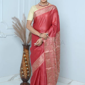 Maroon Meena Plain Handloom Pure Kosa Silk Saree