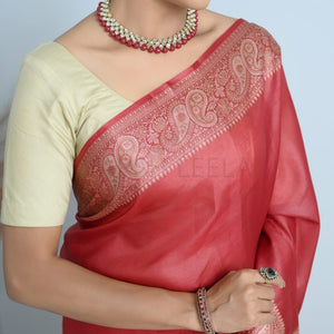 Maroon Meena Plain Handloom Pure Kosa Silk Saree