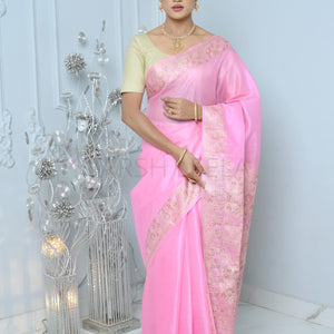 Baby Pink Meena Plain Handloom Pure Kosa Silk Saree Pink All Saree