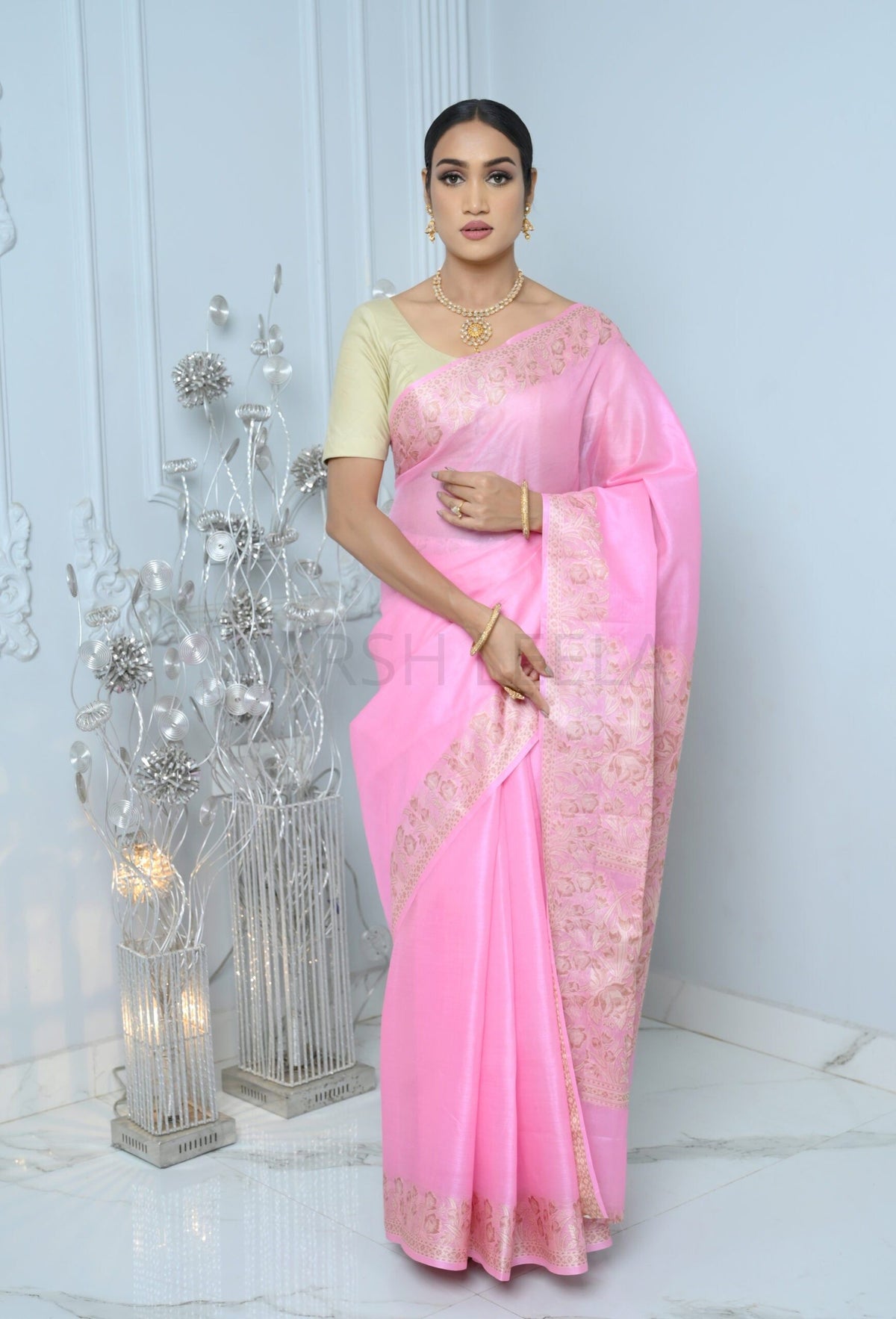 Baby Pink Meena Plain Handloom Pure Kosa Silk Saree Pink All Saree
