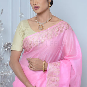 Baby Pink Meena Plain Handloom Pure Kosa Silk Saree Pink All Saree