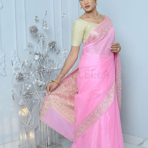 Baby Pink Meena Plain Handloom Pure Kosa Silk Saree Pink All Saree