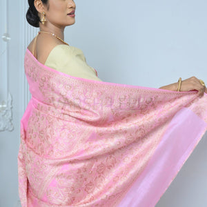 Baby Pink Meena Plain Handloom Pure Kosa Silk Saree Pink All Saree