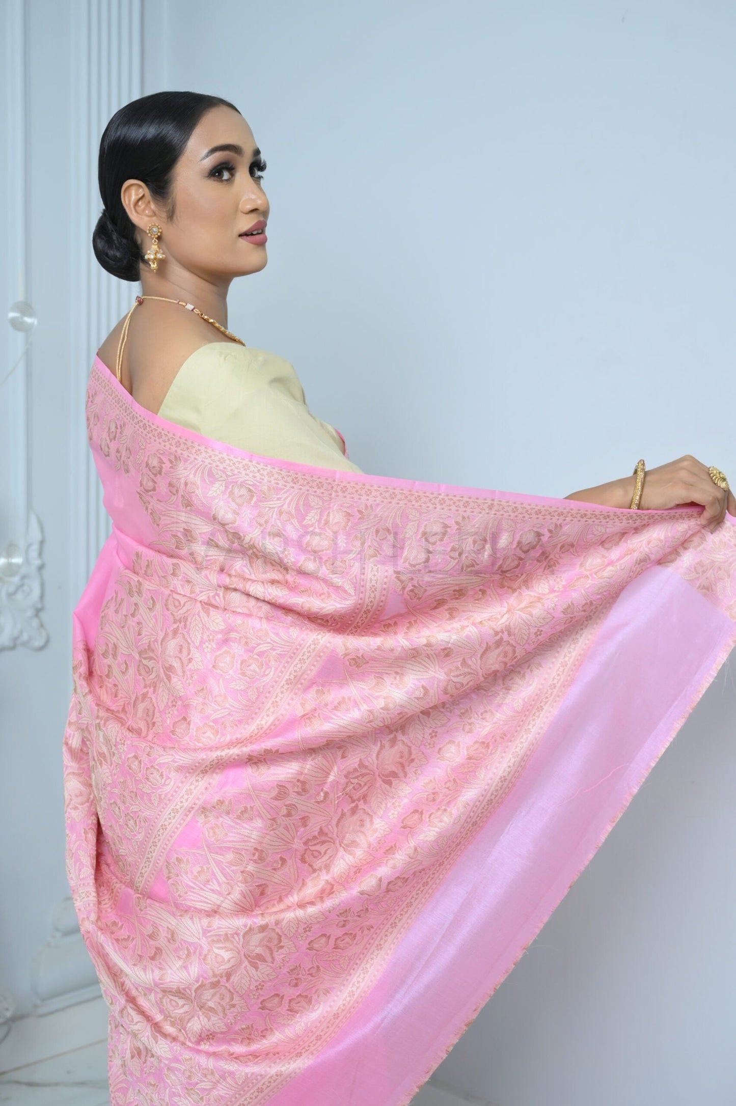 Baby Pink Meena Plain Handloom Pure Kosa Silk Saree Pink All Saree