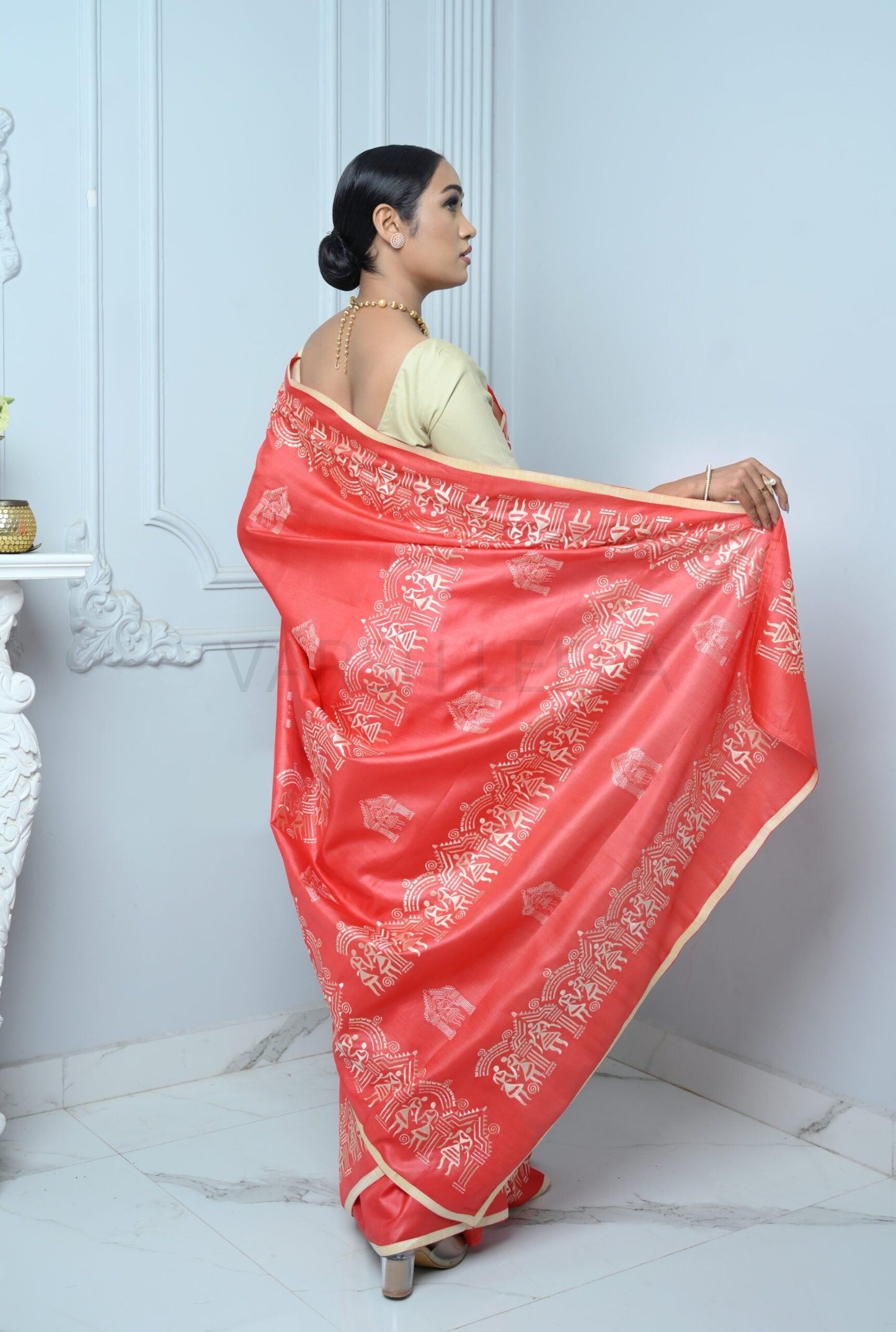 Bright Red Handloom Pure Kosa Silk Saree with Bastar Embroidery Work