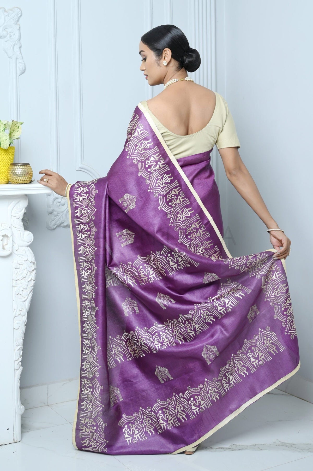 Purple Handloom Pure Kosa Silk Saree With Bastar Embroidery Work