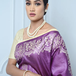 Purple Handloom Pure Kosa Silk Saree With Bastar Embroidery Work