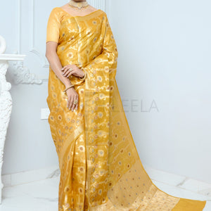 Yellow Handloom Pure Kosa Silk Saree with Zari Work