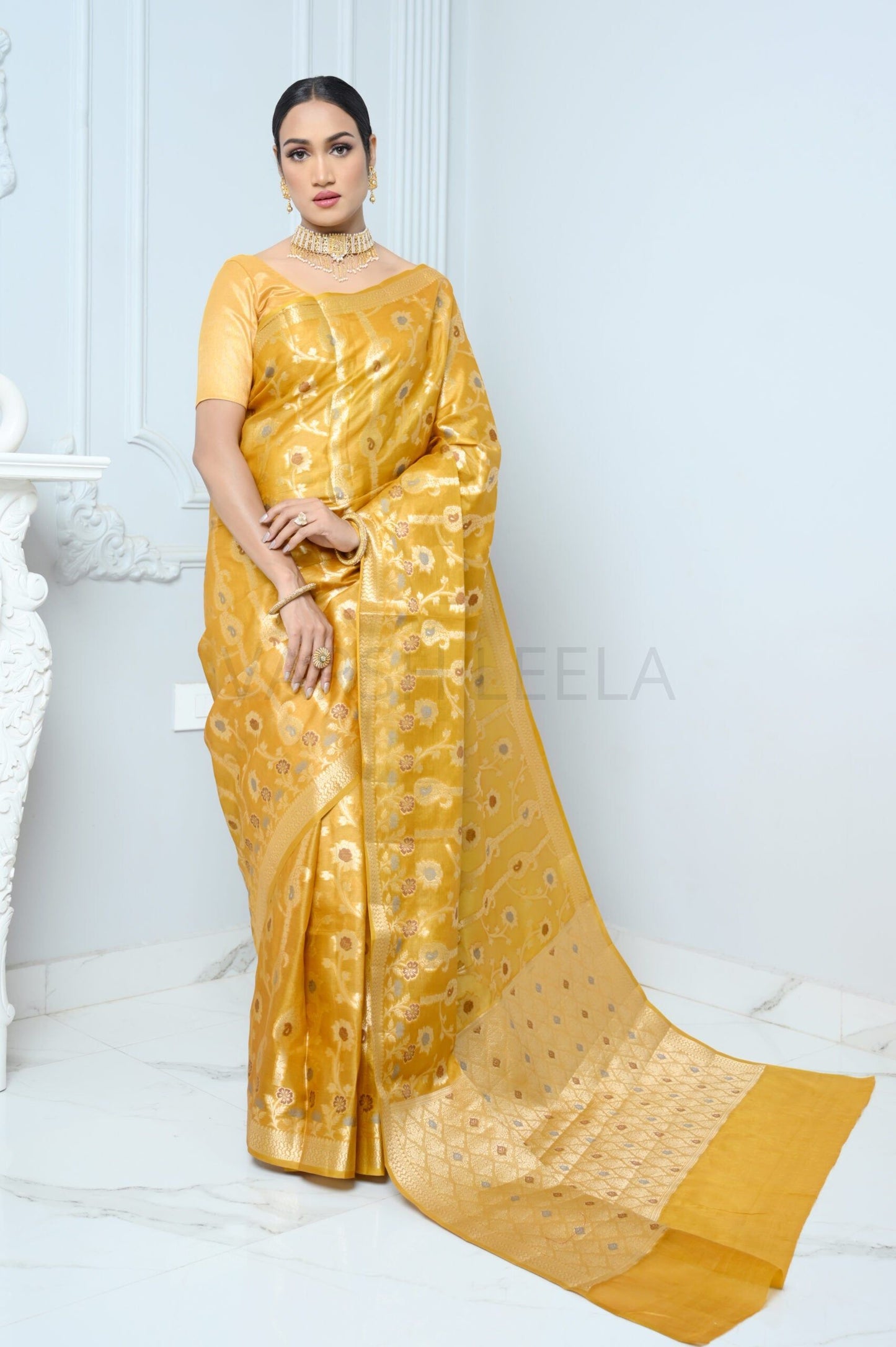 Yellow Handloom Pure Kosa Silk Saree with Zari Work
