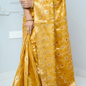 Yellow Handloom Pure Kosa Silk Saree with Zari Work