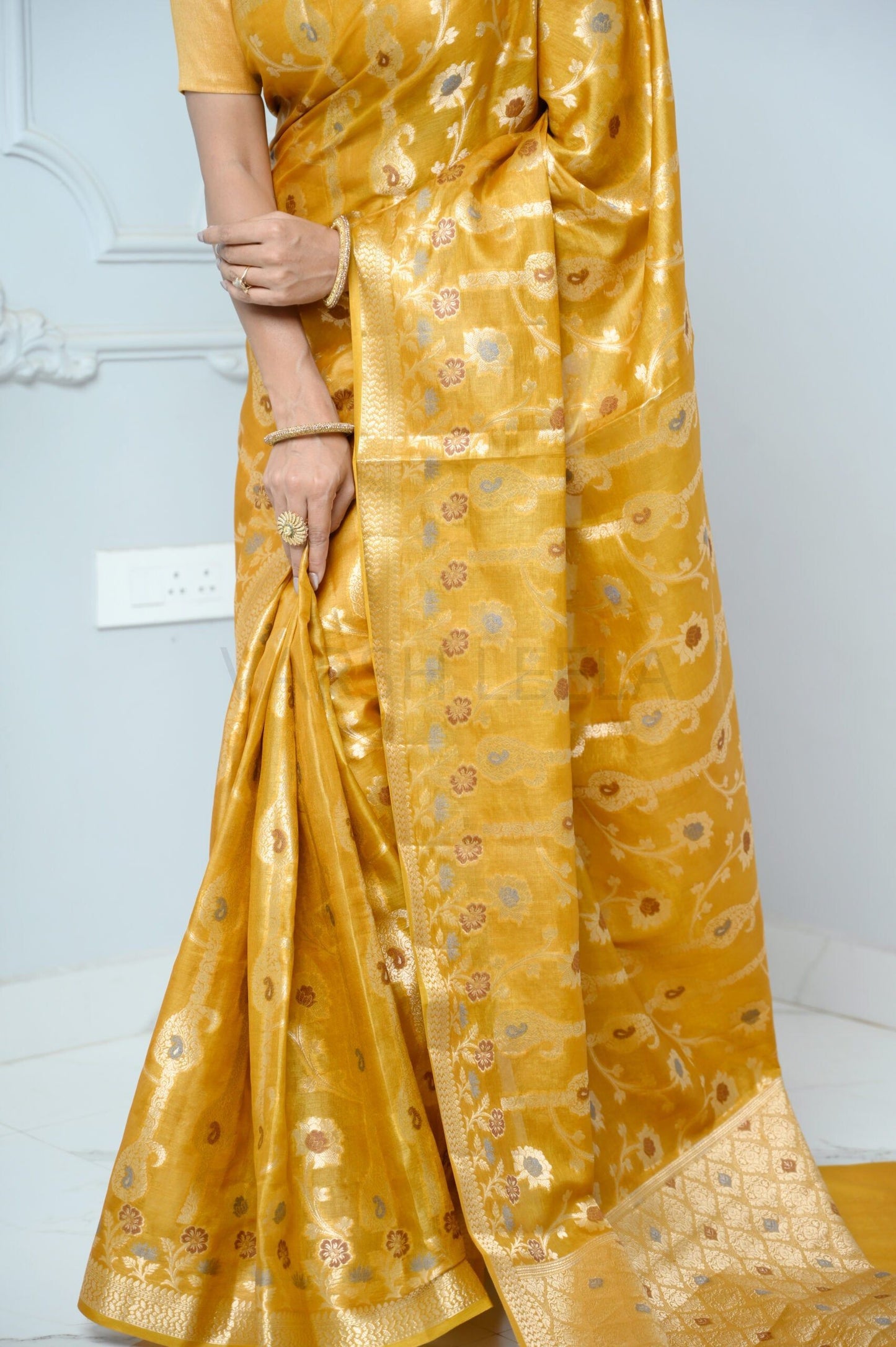 Yellow Handloom Pure Kosa Silk Saree with Zari Work