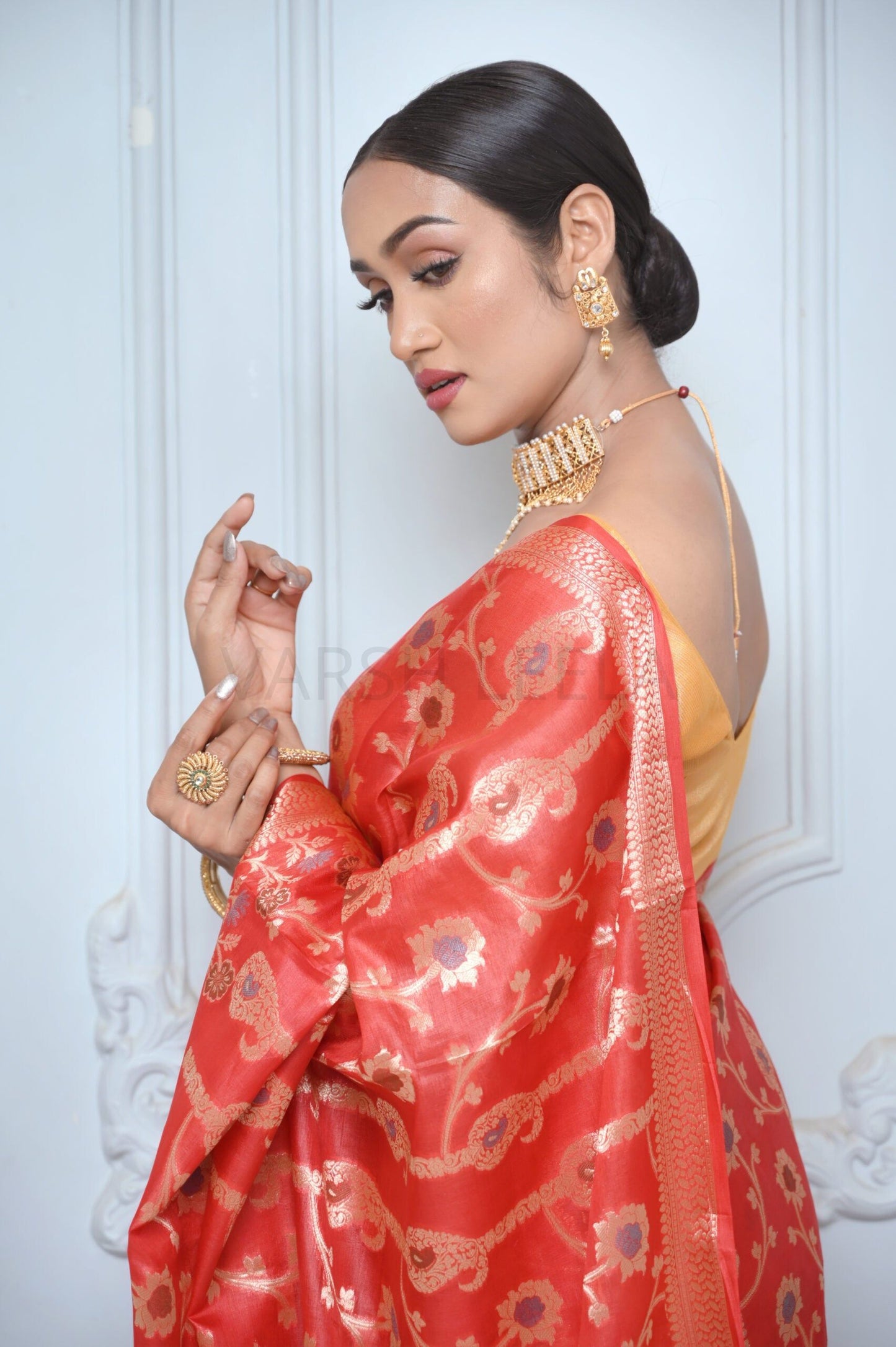 Bright Red Handloom Pure Kosa Silk Saree with Zari Work