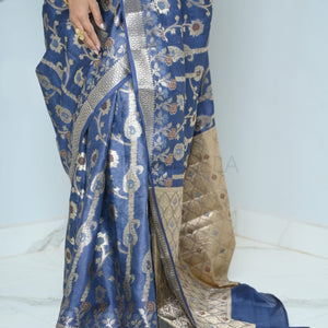 Blue Handloom Pure Kosa Silk Saree with Zari Work