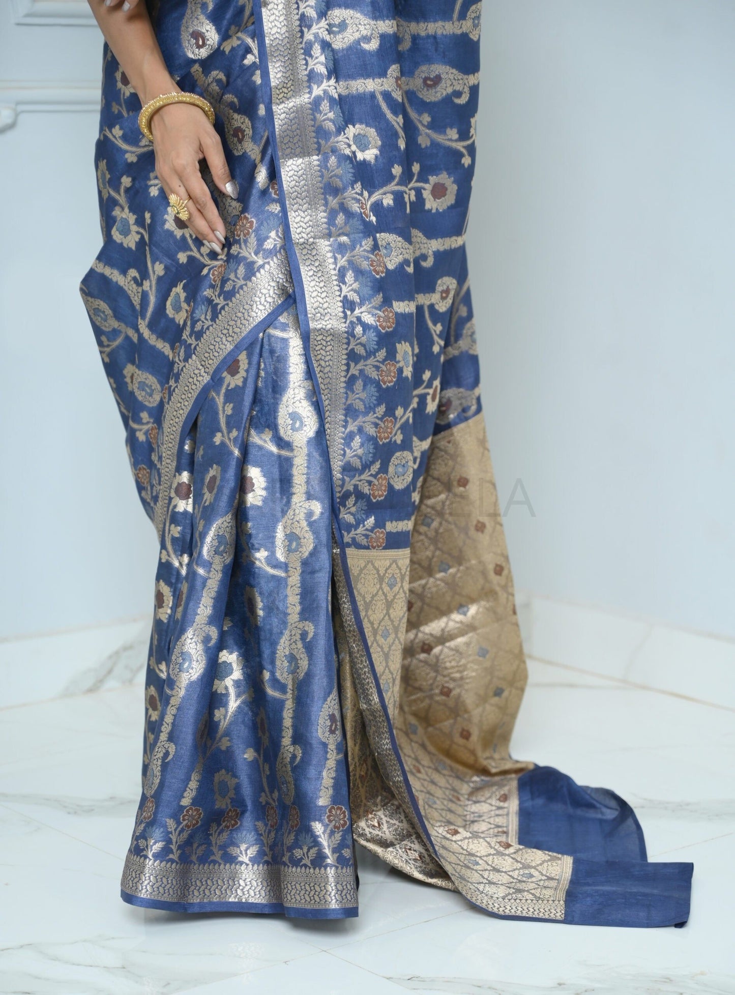 Blue Handloom Pure Kosa Silk Saree with Zari Work