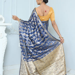 Blue Handloom Pure Kosa Silk Saree with Zari Work