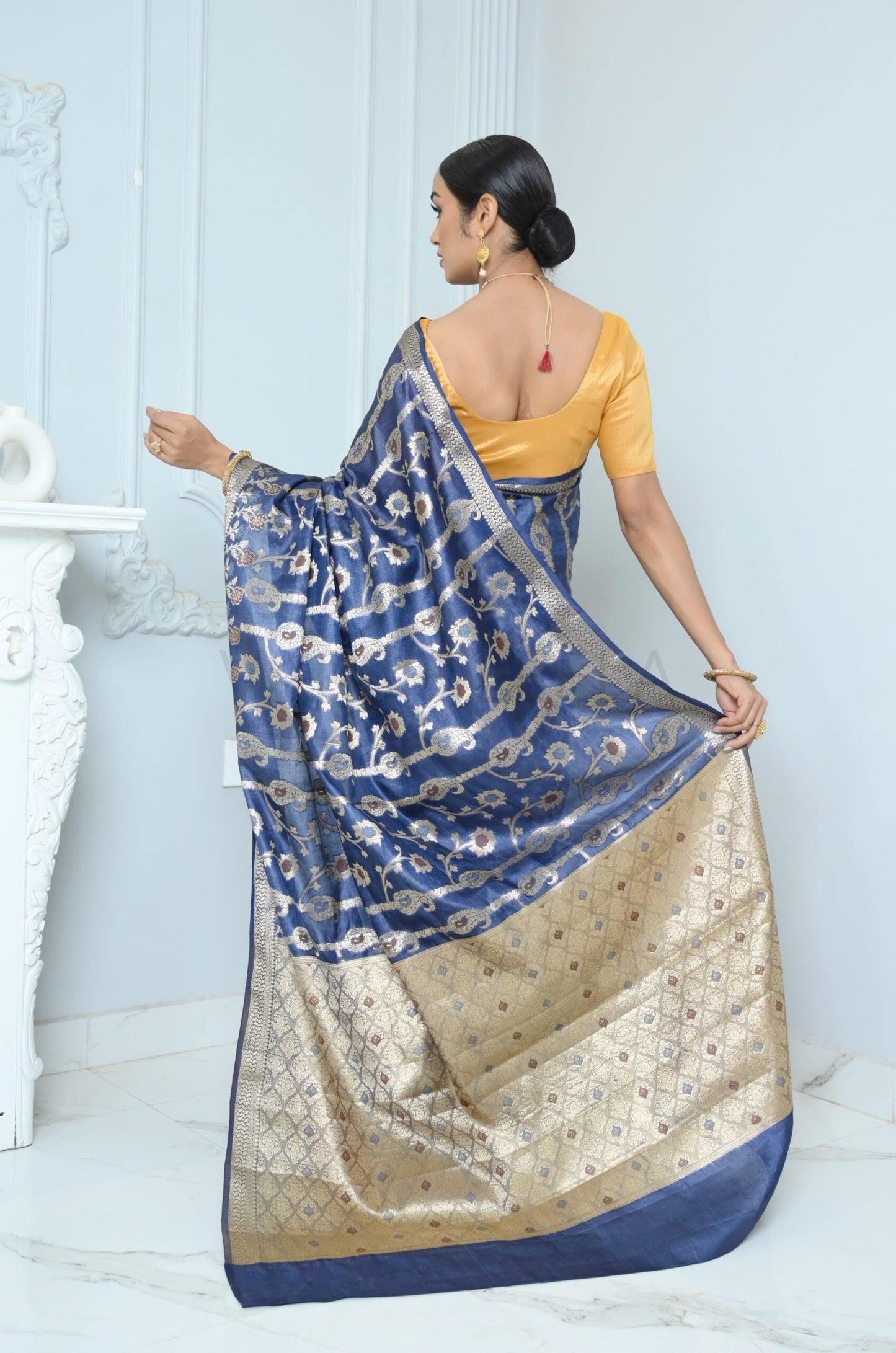 Blue Handloom Pure Kosa Silk Saree with Zari Work