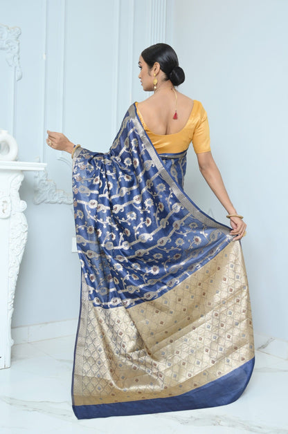 Blue Handloom Pure Kosa Silk Saree with Zari Work