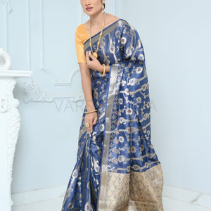 Blue Handloom Pure Kosa Silk Saree with Zari Work