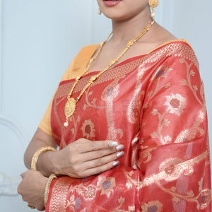 Dark Red Handloom Pure Kosa Silk Saree with Zari Work