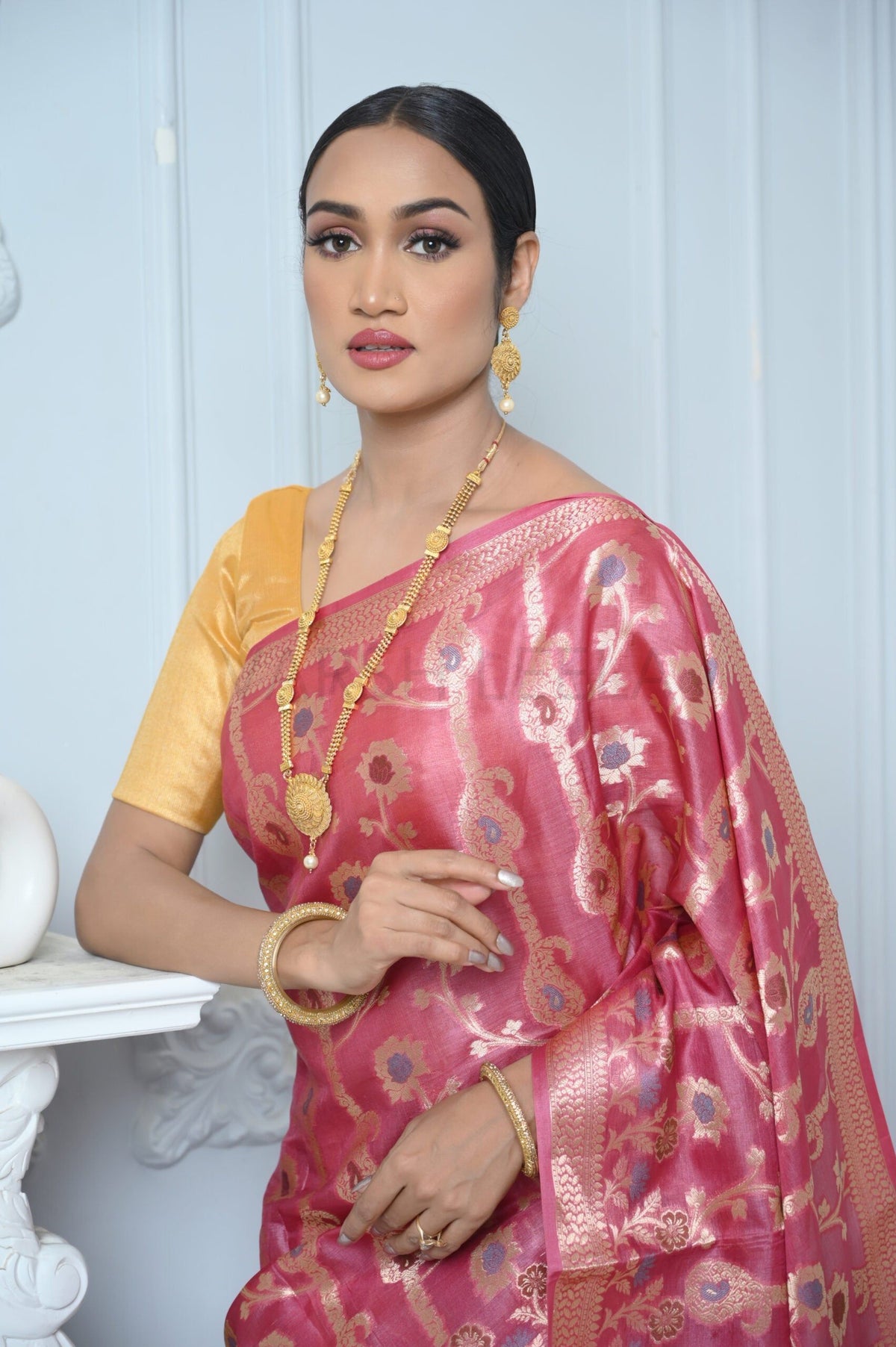 Rani Pink Handloom Pure Kosa Silk Saree with Zari Work