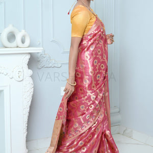Rani Pink Handloom Pure Kosa Silk Saree with Zari Work
